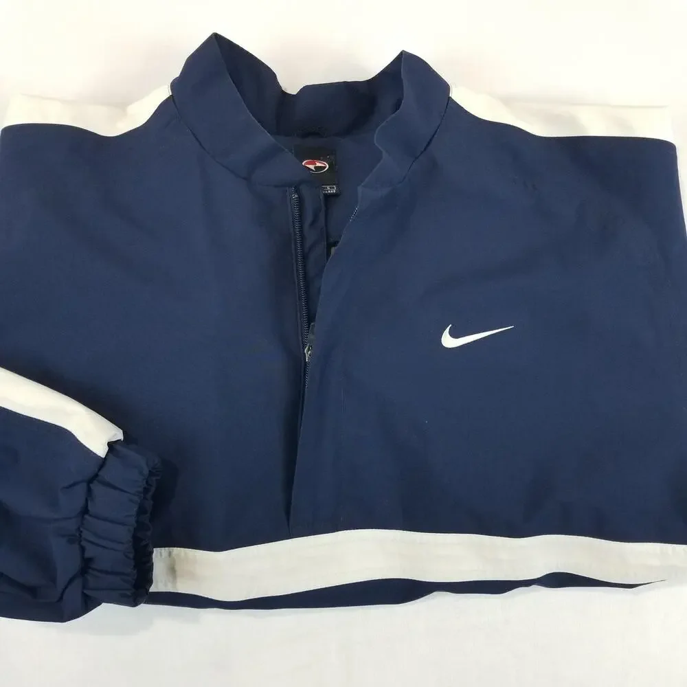 Nike Windbreaker Jacket Mens Large Blue Taped Seams 1/4 Zip Golf Pullover